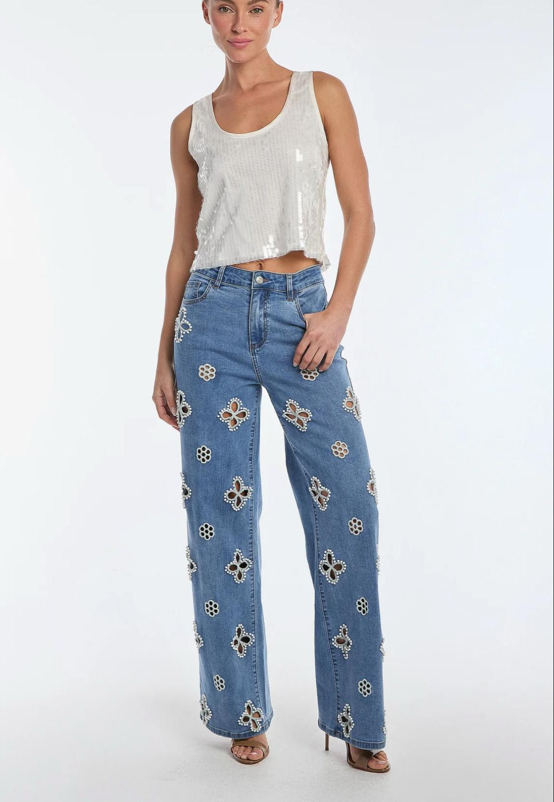 FLOWER DENIM PANTS